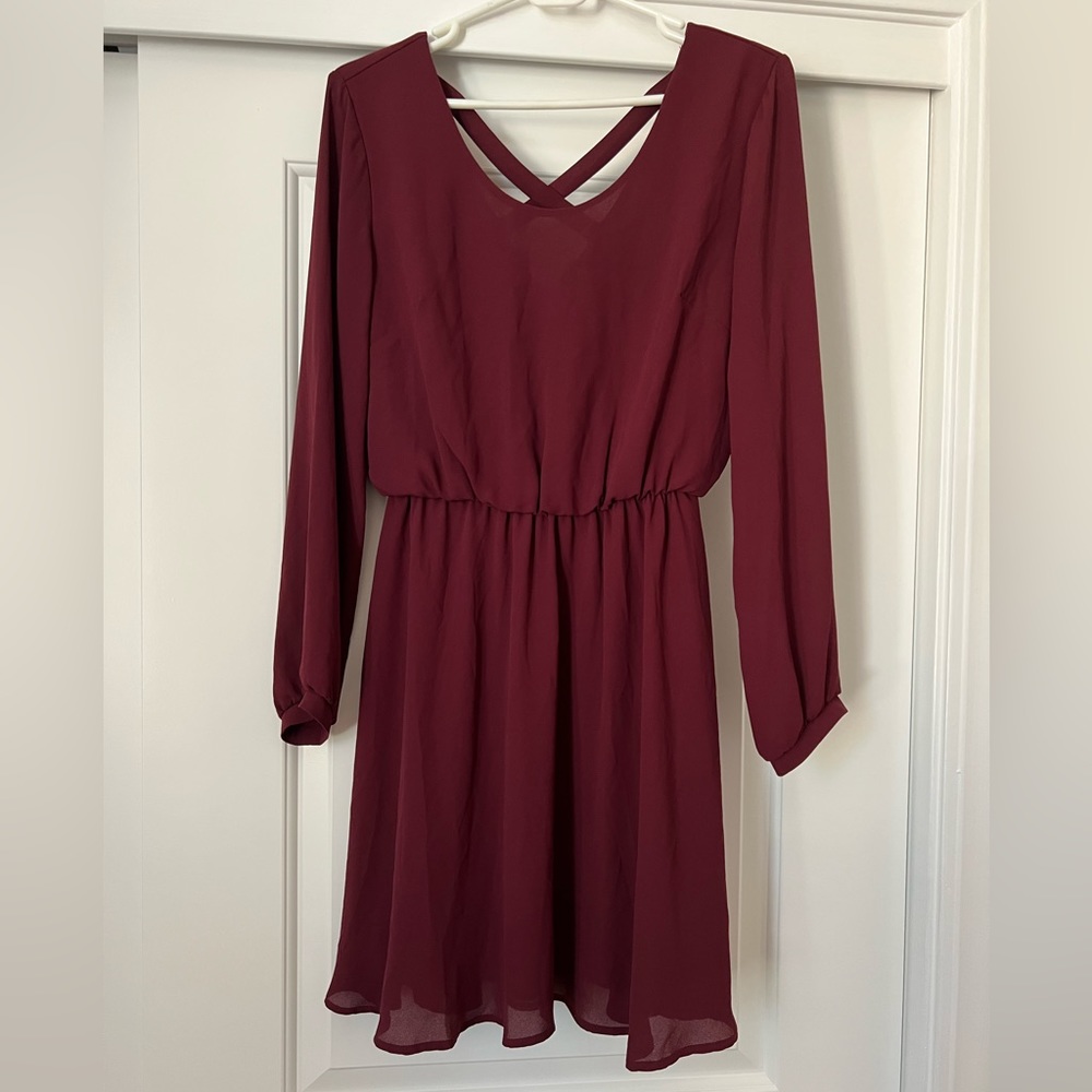 Lush Wine Color Long Sleeve Dress Size Medium